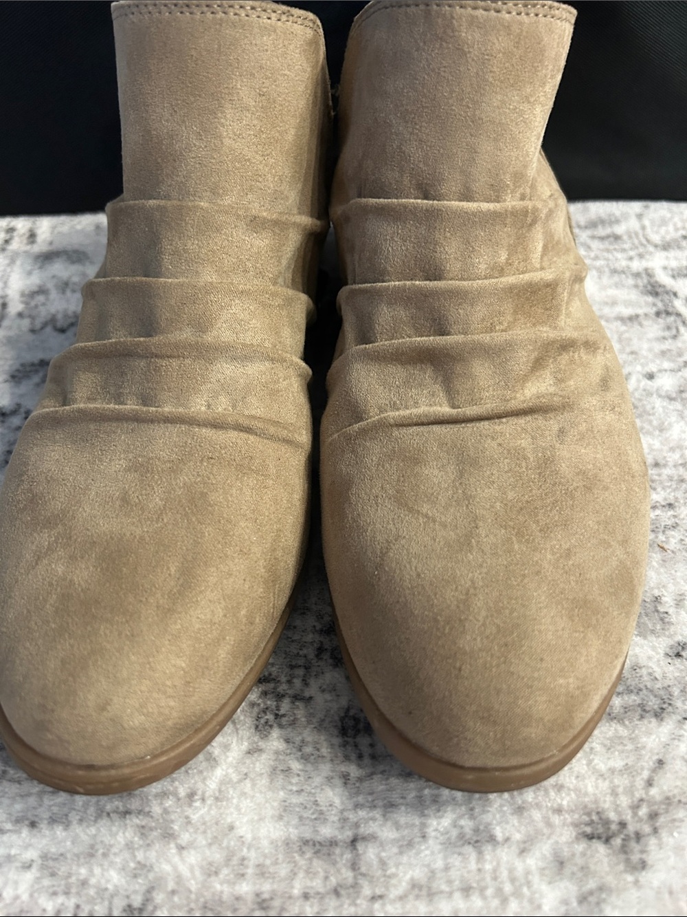 Dr. Scholl's Taupe Suede Ruched Ankle Booties